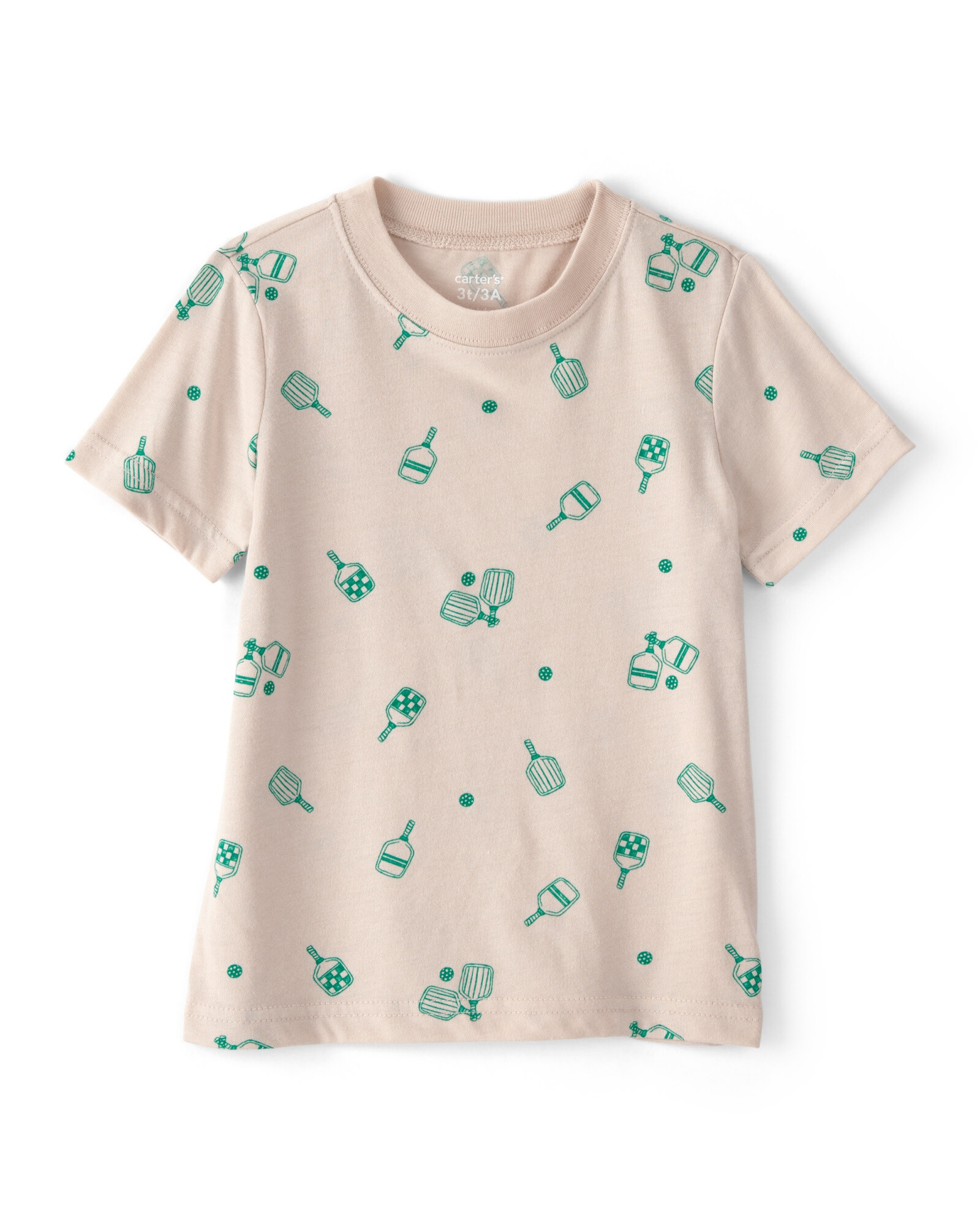 Remera de algodón, manga corta, beige, diseño pickleball Sin color