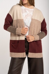 Cardigan Rayado Color Block Mocha