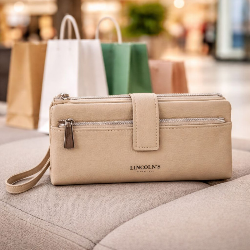 Billetera de Dama Eco Cuero Negra Con Doble Cierre Beige