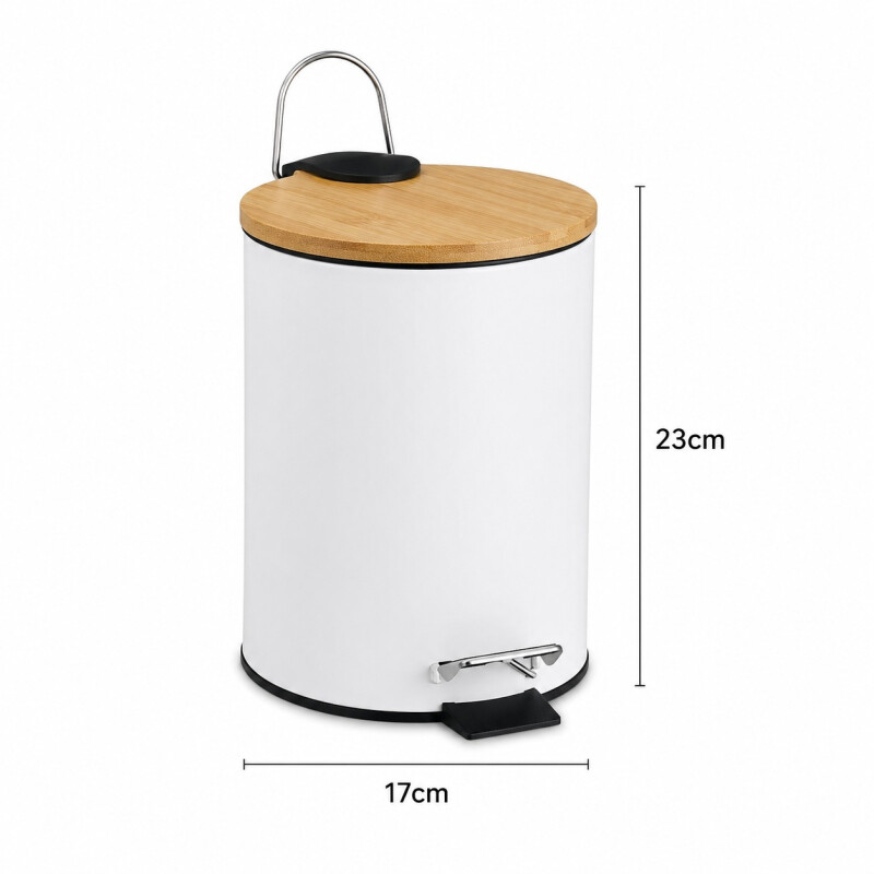 Papelera de Plástico con Tapa de Bambú 3 litros Blanco