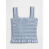 V-SMOCKED WOVEN TOP NAVY GINGHAM