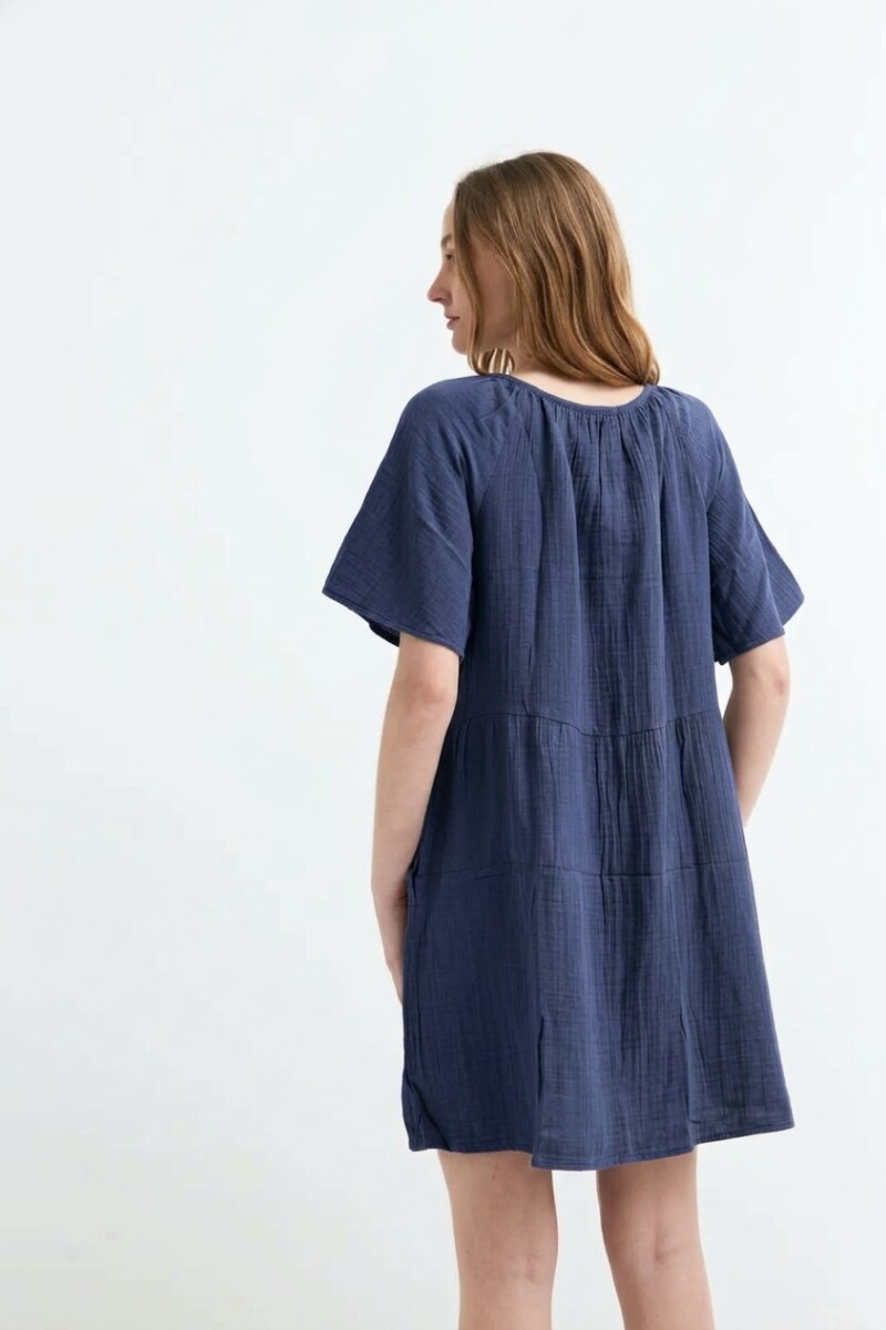 Vestido fluido de gasa AZUL MARINO