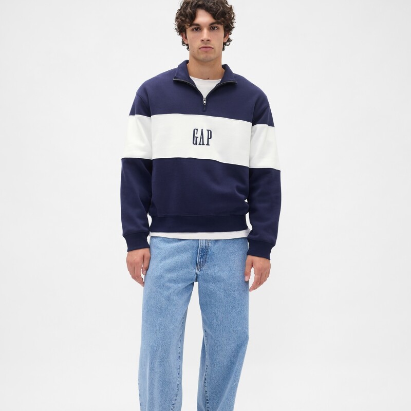 J - COLOR BLOCK LOGO HALF ZIP NEW NAVY