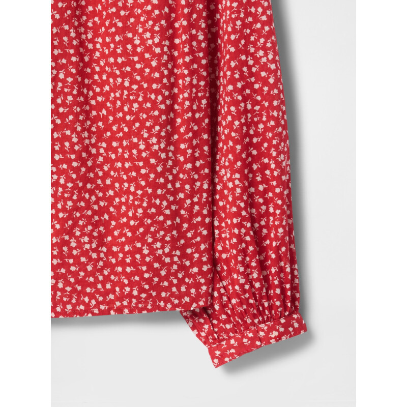 LS PRAIRIE SHIRT RED FLORAL PRINT