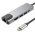 Adaptador Hub Tipo C 5 en 1 Ethernet HDMI 4K 2 USB 3.0 Mac Color Gris