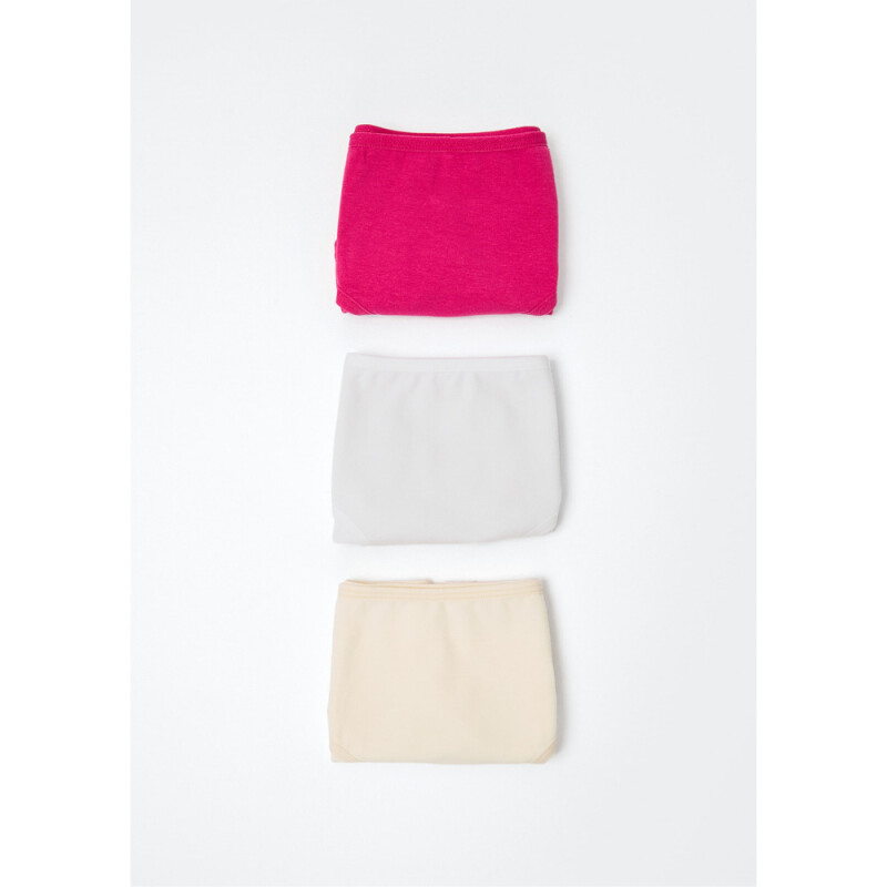 KIT COM 3 CALCINHAS FEM ROSA/OFF WHITE/BEGE