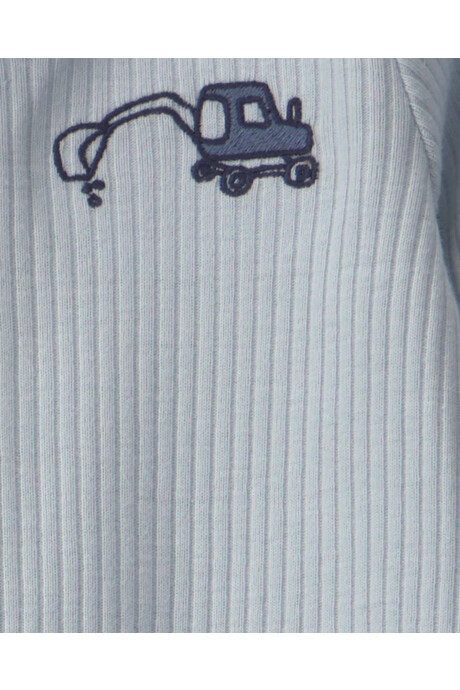 Set cuatro piezas de algodón, pijama, pantalón, body y gorro, azul, diseño construcción Sin color