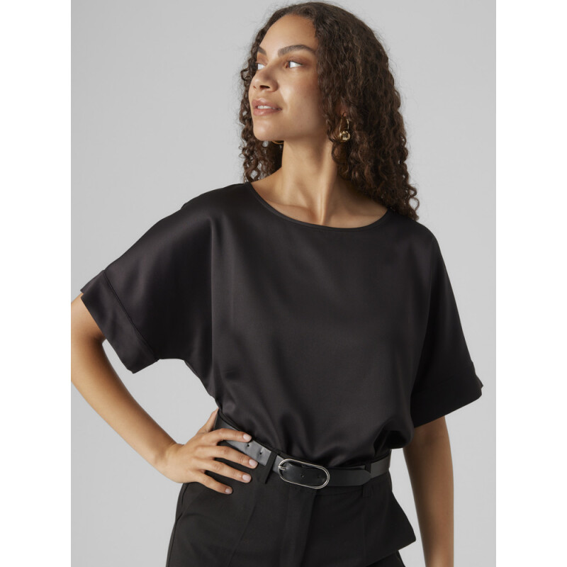 VMMERLE 2/4 O-NECK TOP WVN GA NOOS BLACK