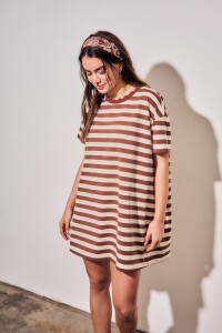 Vestido Manga Corta Rayado Chocolate
