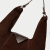 Cartera al hombro The Shopping en cuero gamuza Chocolate Niquel