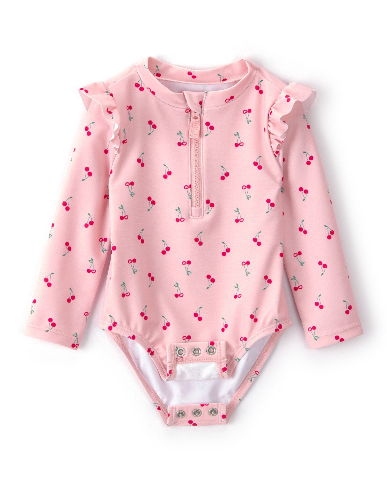 Malla de baño 1 pieza manga larga con protección UPF 50+, rosada, diseño cerezas. Talles 3-24M Sin color