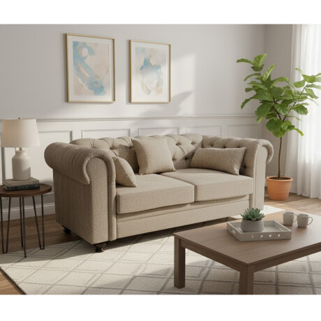 SOFÁ SILLÓN 2 CUERPOS - CON ALMOHADONES COLOR CREMA