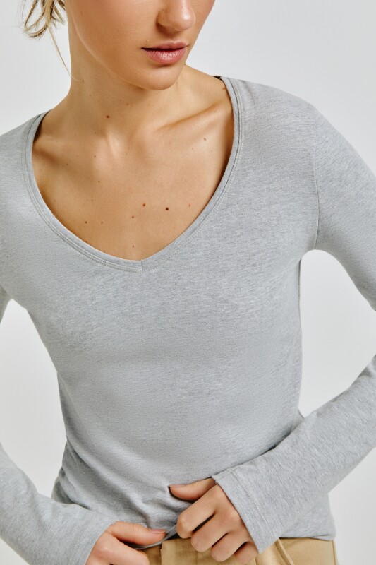 BLUSA ML FEM CINZA MESCLA
