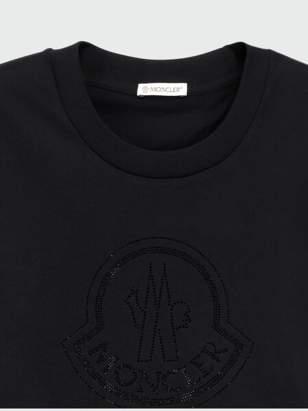 Moncler - Remera manga corta con logo con cristales Negro