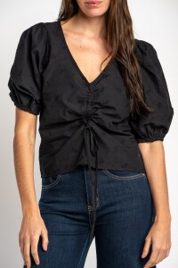 Blusa Bordada Frunces Negro