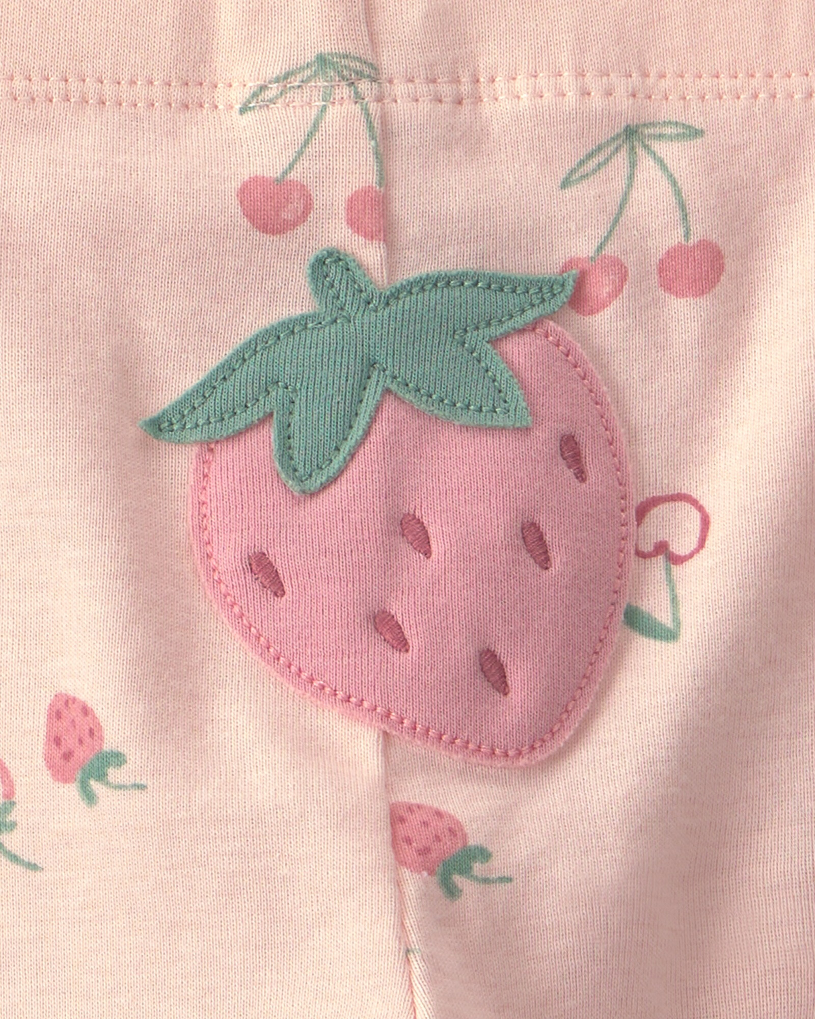 Set tres piezas de algodón, pantalón y bodies, rosado, diseño frutillas Sin color