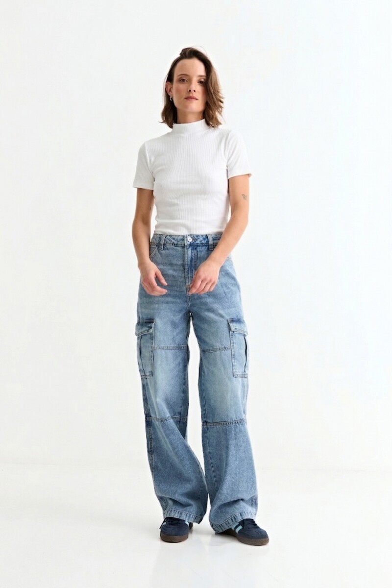 Remera m/c con cuello media polera BLANCO