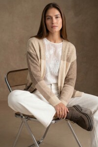 Cardigan Rayado Color Block Beige Melange