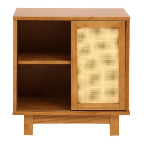 MESA DE LUZ DE MADERA CON PUERTA CORREDIZA DE RATÁN MESA DE LUZ DE MADERA CON PUERTA CORREDIZA DE RATÁN