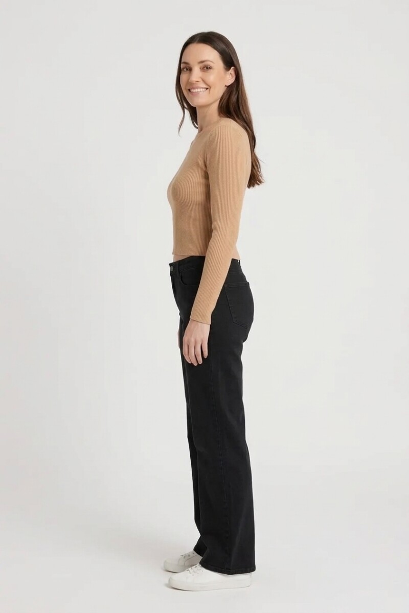 Sweater tejido rib escote a la base TOSTADO