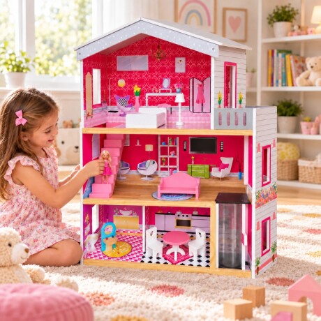 CASA DE MUÑECAS ROJA DE 6 PIEZAS CASA DE MUÑECAS ROJA DE 6 PIEZAS