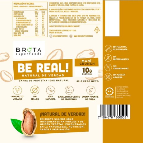 Protein Bar Vegan 5 Unidades Brota Be Real- Sabor Maní Crunch Protein Bar Vegan 5 Unidades Brota Be Real- Sabor Maní Crunch