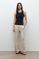 Pantalon lino cortes y godets beige melange