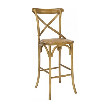 BUTACA TABURETE BAR RATTAN-Y-MADERA NATURAL-BEIGE CRUCETA