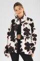 Campera black floral sherpa Marfil