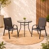 Set De Jardín Mesa De Vidrio + 2 Sillas Textilina y Acero Negro