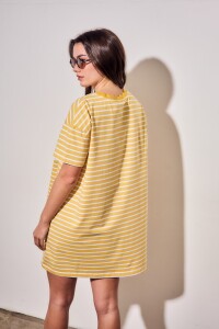 Vestido Manga Corta Rayado Amarillo