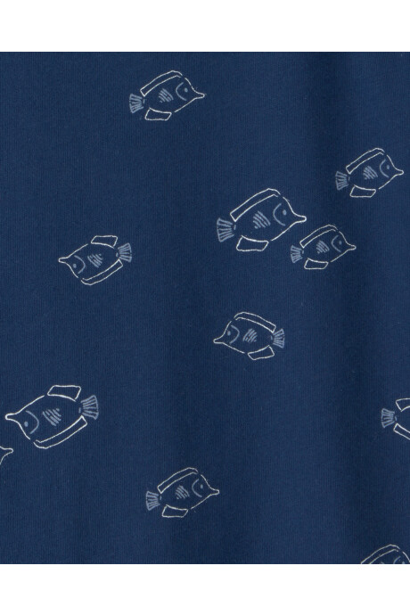 Remera de algodón, manga corta, azul marino, diseño peces Sin color