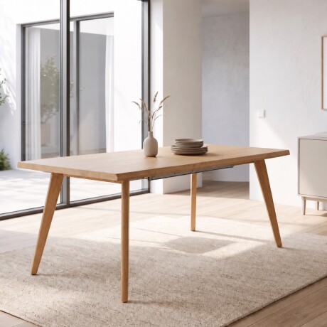 JUEGO DE COMEDOR MESA RECTANGULAR EXTENSIBLE MADERA + 4 SILLAS TAPIZADAS BEIGE