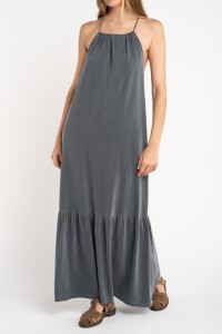 Vestido Algodon Lavado Gris Oscuro