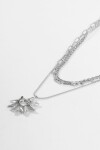 Collar triple cadena dije sol acero plateado