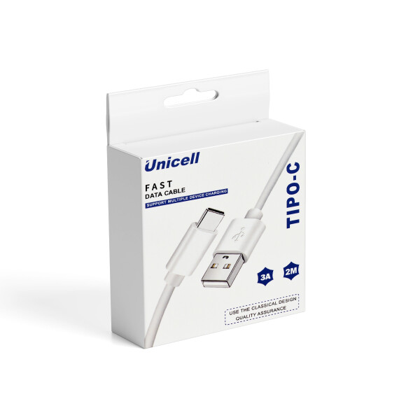 Cable Unicell Tipo-C 2 metros color blanco Cable Unicell Tipo-c 2 Metros Color Blanco