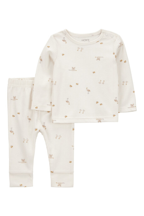 Set dos piezas de algodón, pantalón y remera, diseño pájaros Sin color