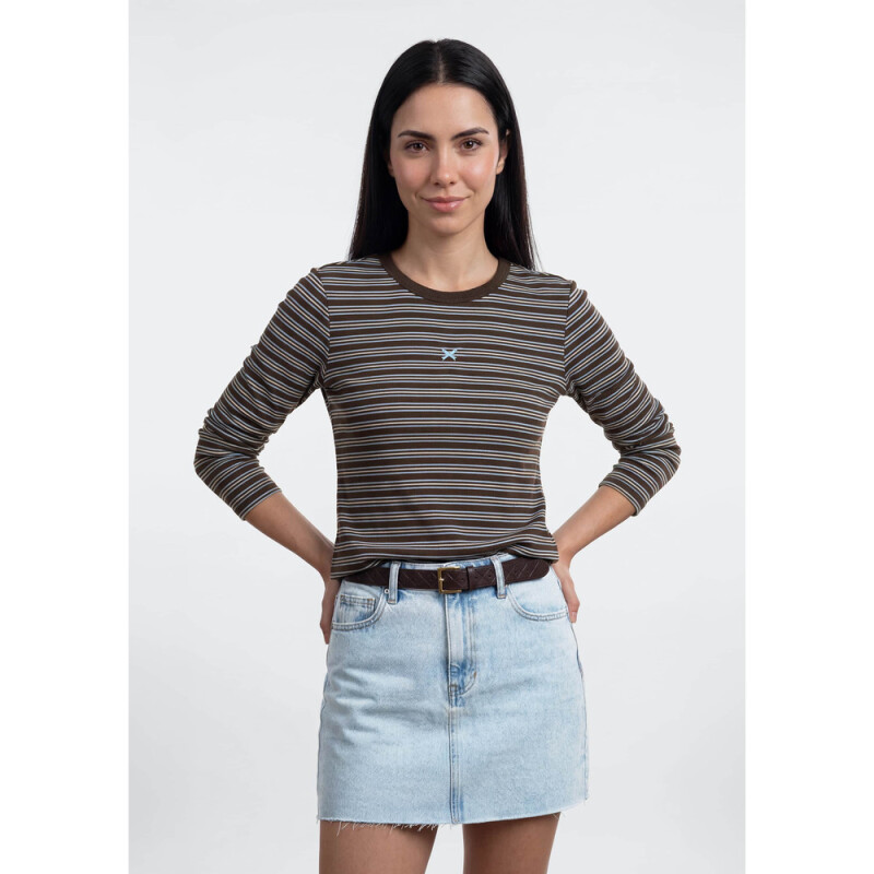 BLUSA ML FEM MARROM, AZUL CLARO E OFF WHITE