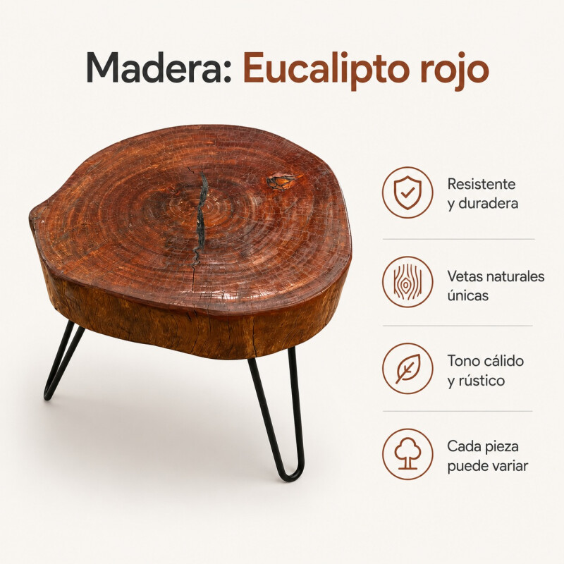 Mesa Rústica en Madera Eucalipto Rojo y Patas en Hierro Mesa Rústica en Madera Eucalipto Rojo y Patas en Hierro