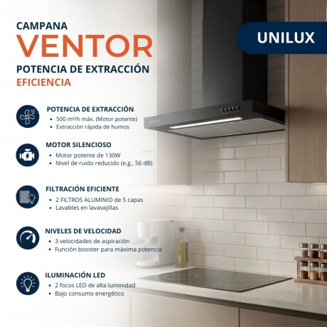 CAMPANA EXTRACTORA VENTOR 60CM Campana Extractora Ventor 60CM Negro