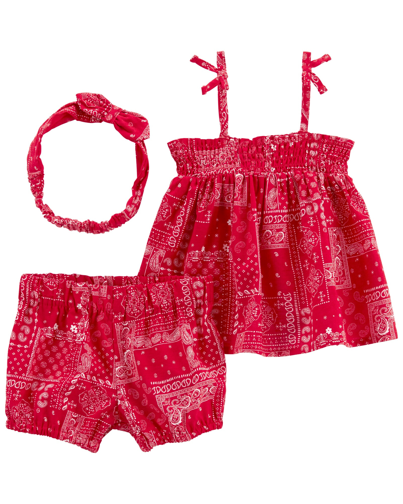 Set tres piezas short, musculosa y vincha de algodón diseño bandana Sin color