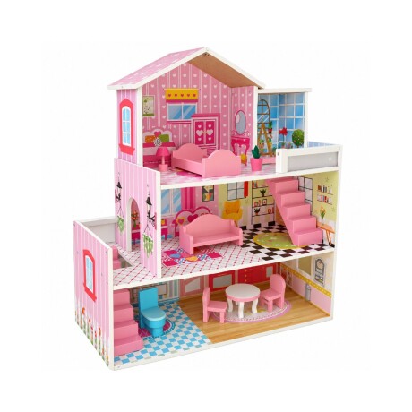 CASA DE MUÑECAS ROSADA Y CELESTE DE 8 PIEZAS CASA DE MUÑECAS ROSADA Y CELESTE DE 8 PIEZAS