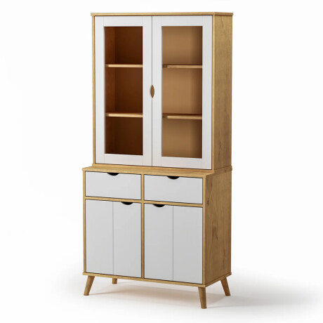 CRISTALERO 4 PUERTAS 2 CAJONES COPERO BOTELLERO ARMARIO ESTANTERÍA EN MADERA MACIZA BLANCO