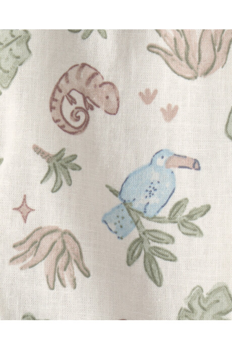 Monito corto de lino, beige, diseño selva tropical Sin color