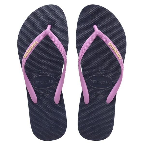 Sandalias de Mujer Havaianas Slim Logo Pop Up Azul Marino - Rosado