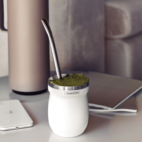 Mate blanco en acero inoxidable 240ml -TRAMONTINA TF1487
