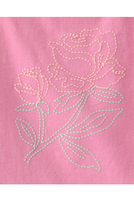 Set dos piezas, short pollera de jersey arrugado y remera de algodón, rosado, diseño floral Sin color