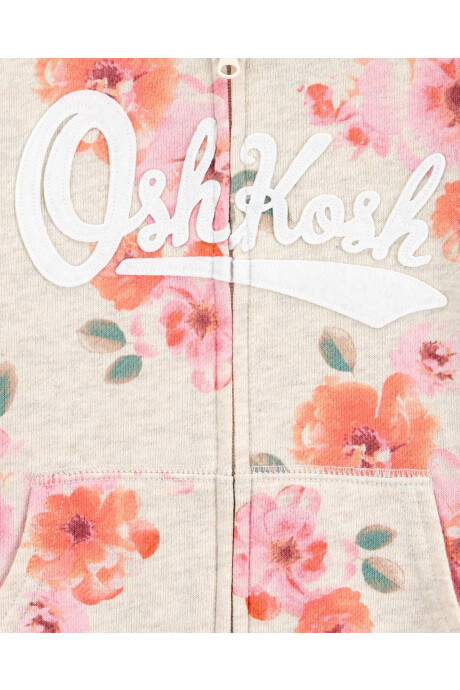 Campera de algodón, con capucha y logo diseño floral. Talles 2-5T Sin color