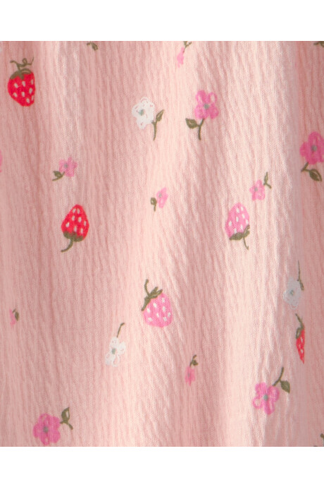 Set dos piezas de jersey arrugado, short pollera y remera, rosado, diseño frutillas. Talles 6-24M Sin color