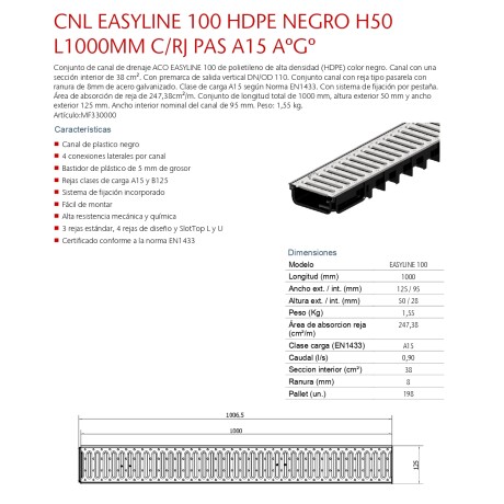 CANAL EASYLINE 100 HDPE NEGRO H50 A15 CANAL EASYLINE 100 HDPE NEGRO H50 A15